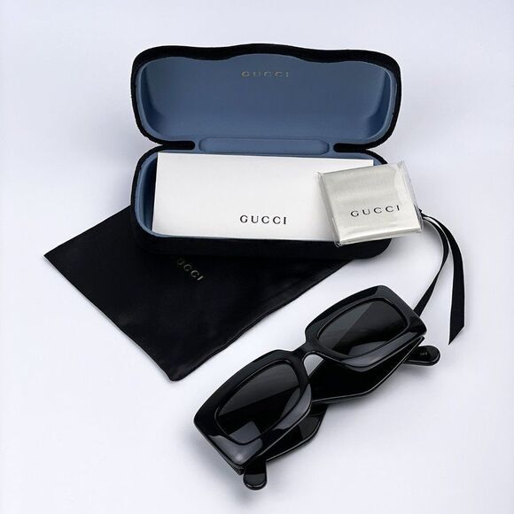 NEW Gucci GG0811S 001 Black Logo Gray Rectangle Anti-Reflective Unisex Sunglasse main image 8